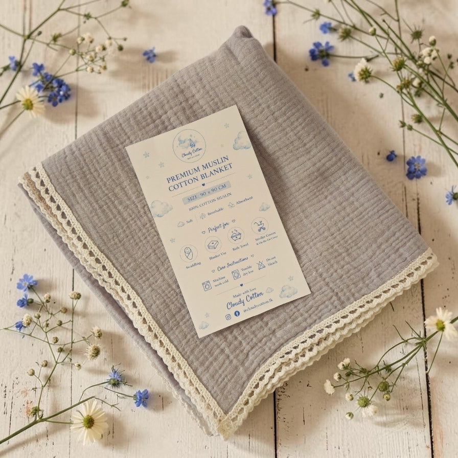 Premium Muslin Cotton Blanket - Grey (95 x 95 cm)
