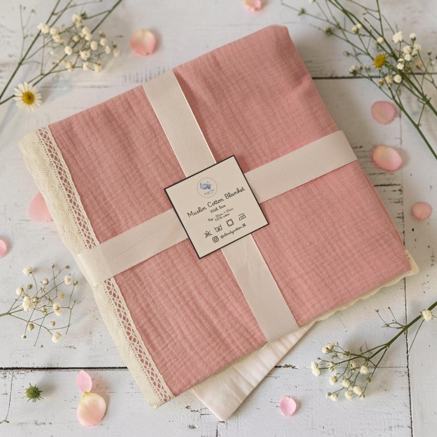 Premium Muslin Cotton Blanket - Pink (95 x 95 cm)