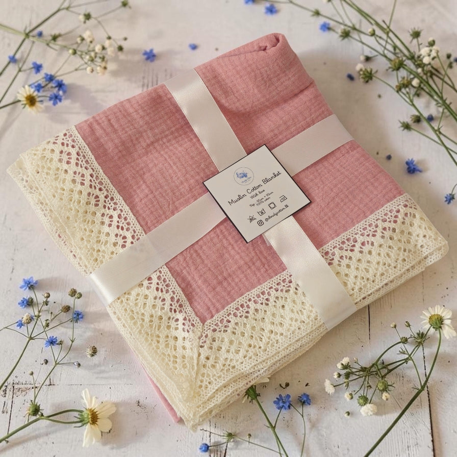 Premium Muslin Cotton Blanket - Pink (95 x 95 cm)
