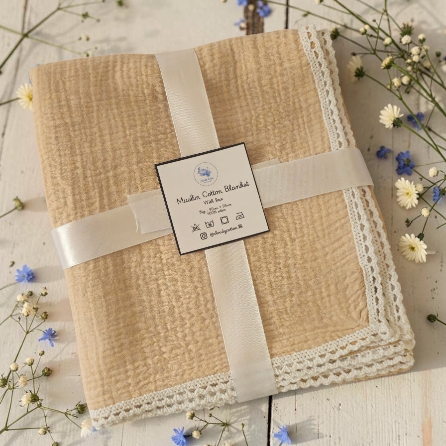 Premium Muslin Cotton Blanket - Beige (95 x 95 cm)