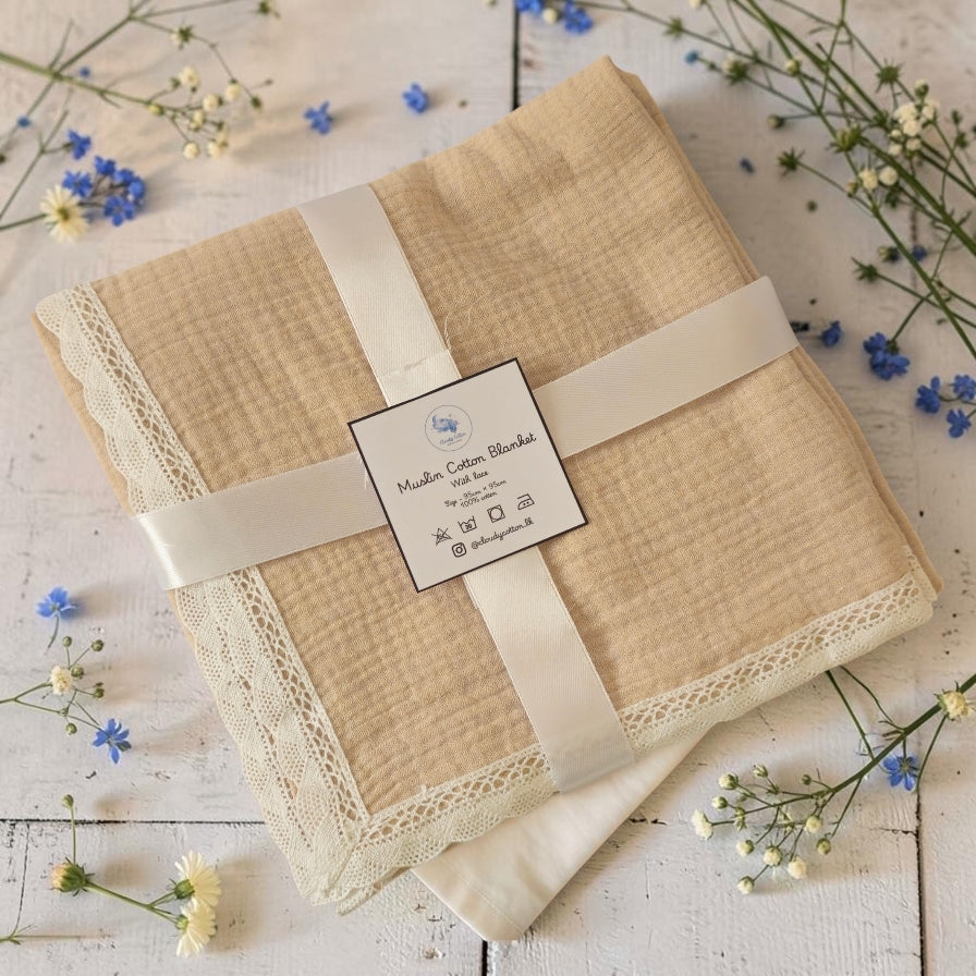 Premium Muslin Cotton Blanket - Beige (95 x 95 cm)