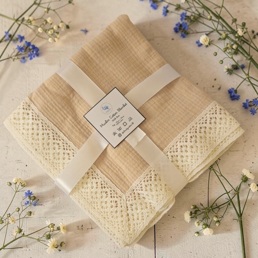 Premium Muslin Cotton Blanket - Beige (95 x 95 cm)