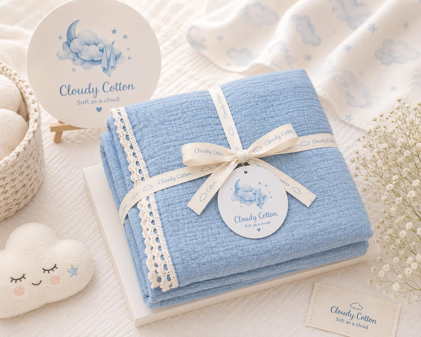 Premium Muslin Cotton Blanket - Baby Blue (90 x 90 cm)