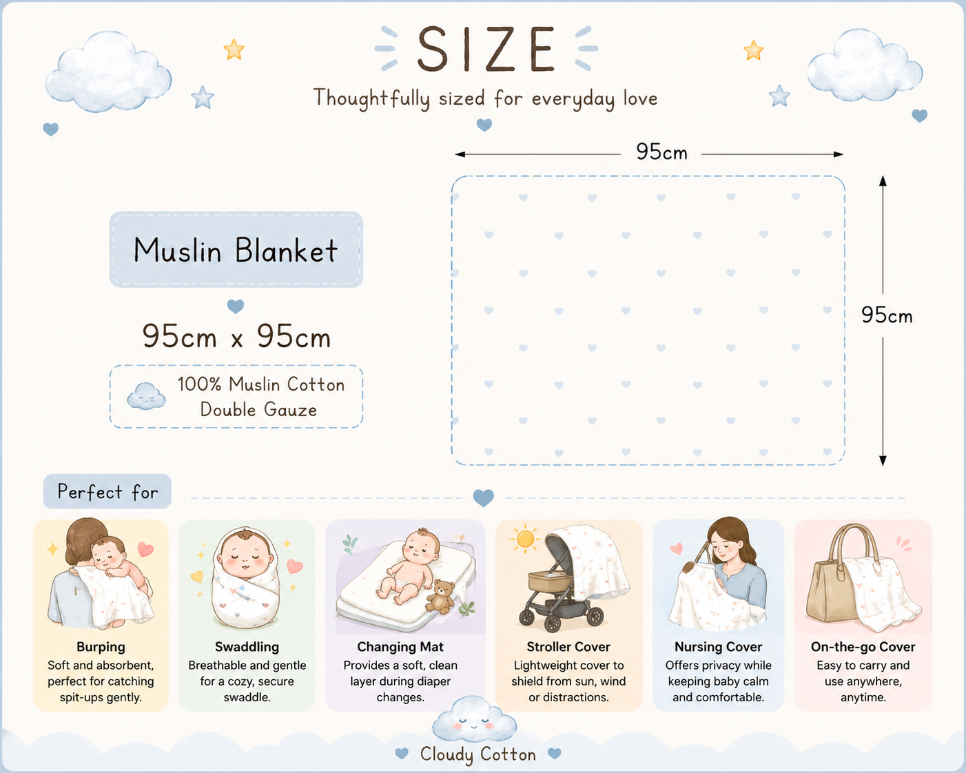 Premium Muslin Cotton Blanket - White (95 x 95 cm)