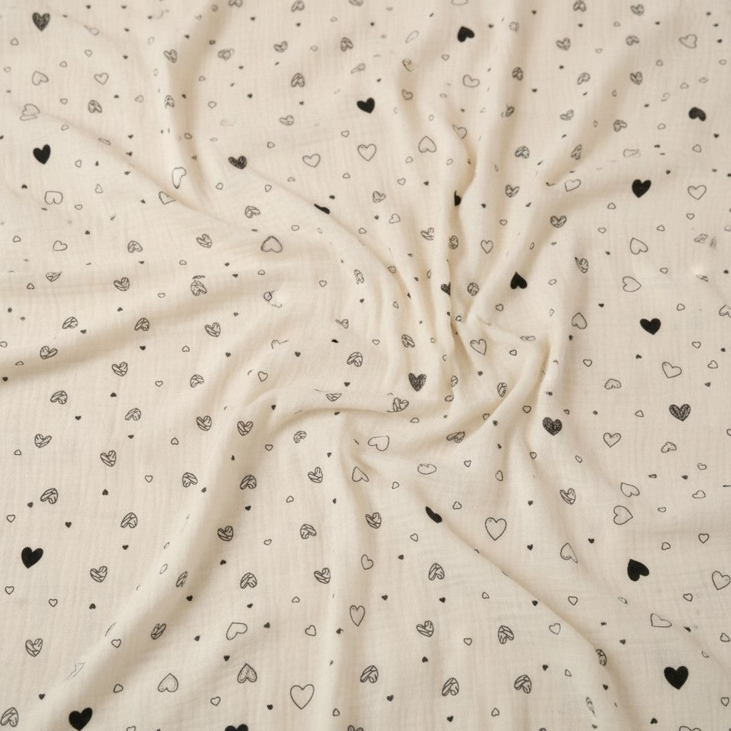 Premium Muslin Cotton Towel & Swaddle - Black Heart (90 x 70 cm)