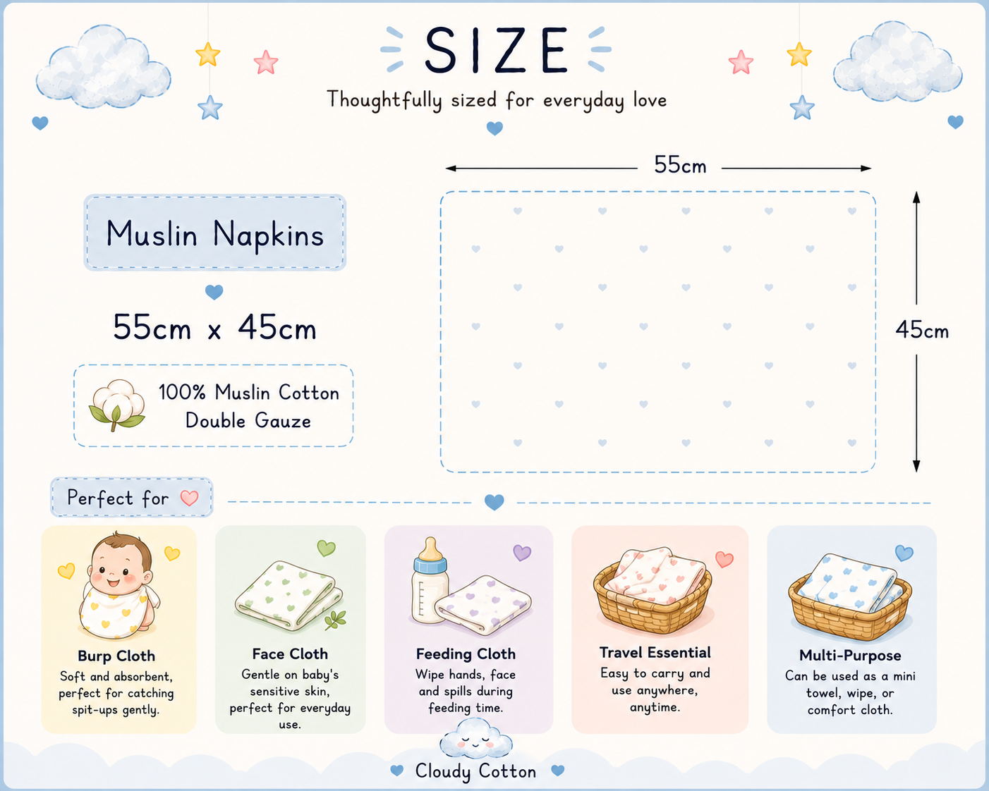 Premium Muslin Napkins - Blue (55 x 45 cm)