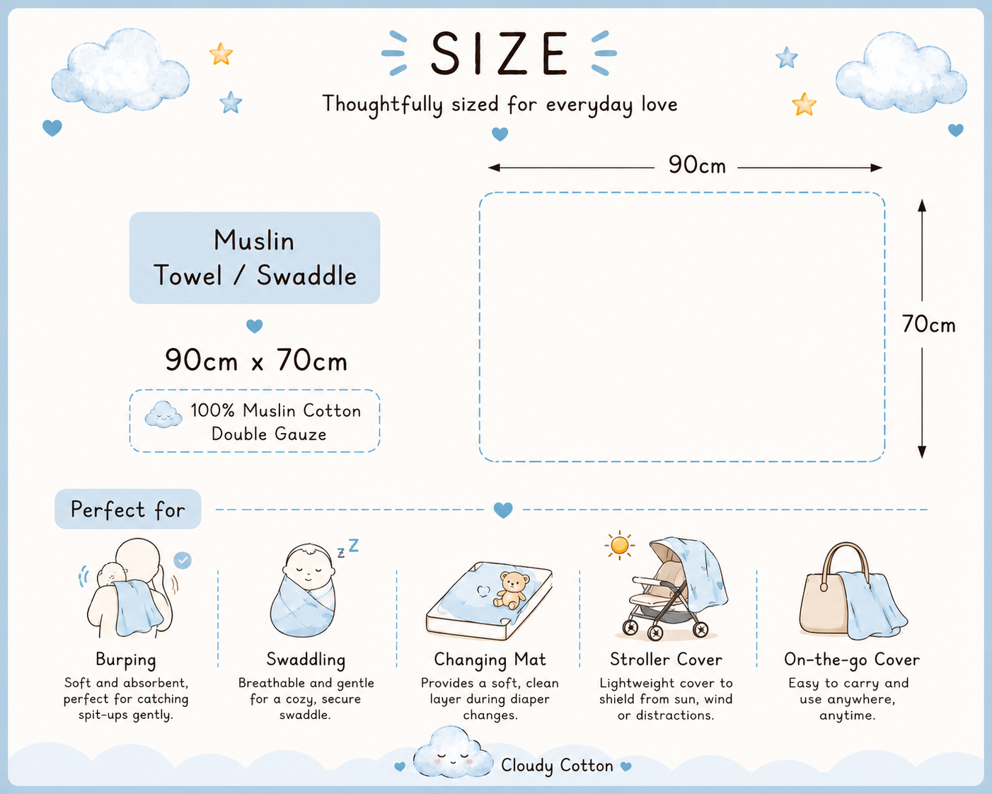 Premium Muslin Cotton Towel & Swaddle - Pink Cherry (90 x 70 cm)