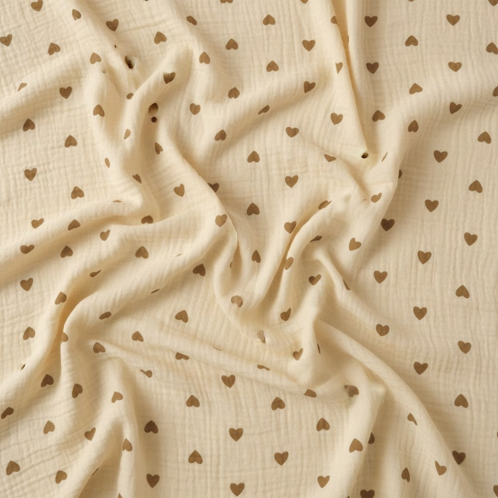 Premium Muslin Cotton Towel & Swaddle - Brown Heart (90 x 70 cm)