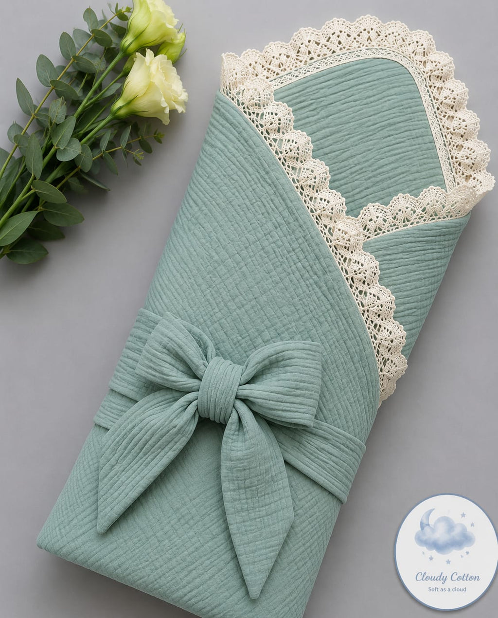 Premium Muslin Cotton Quilted/Non Quilted Blanket - Sage Green (95 x 95 cm)