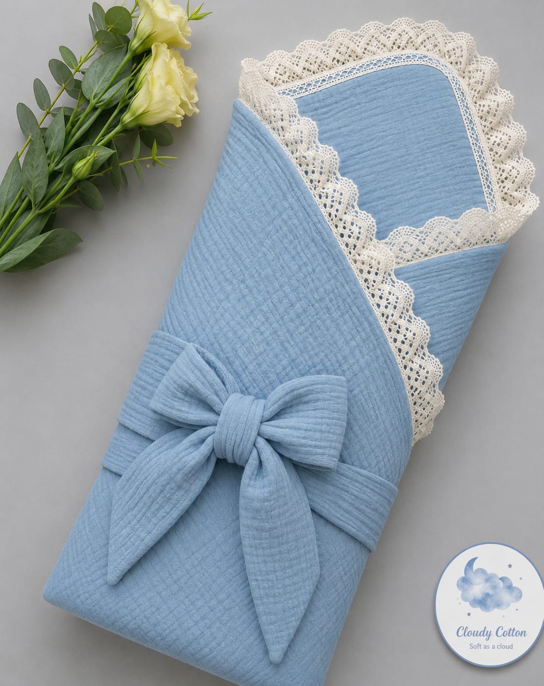 Premium Muslin Cotton Quilted/Non Quilted Blanket - Blue (95 x 95 cm)