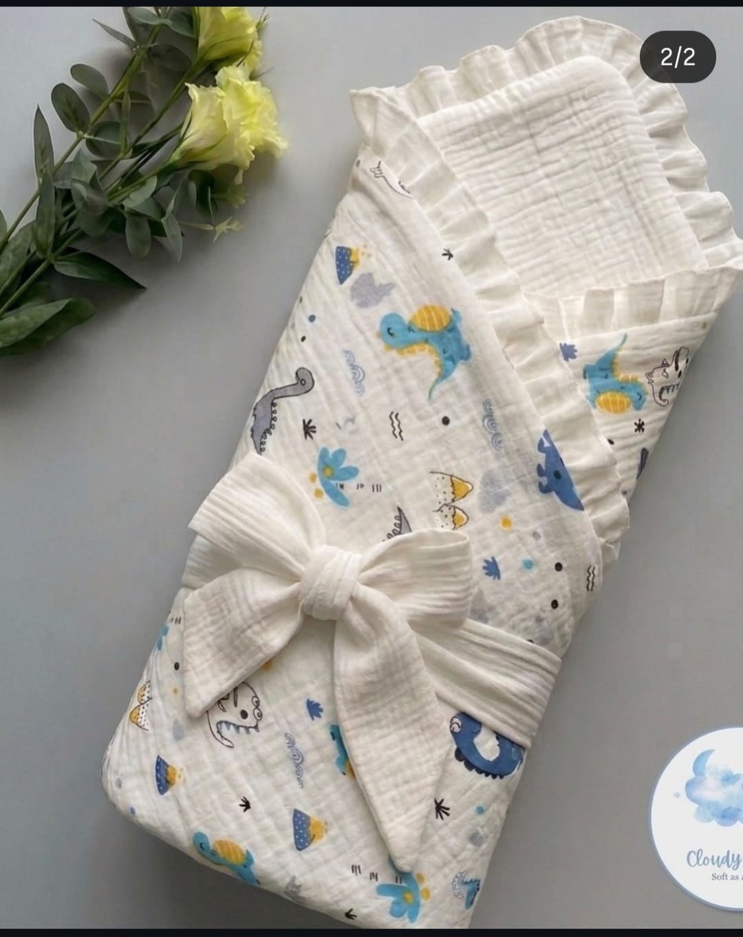 Premium Muslin Cotton Quilted/Non Quilted Blanket - Dinosaur (95 x 95 cm)
