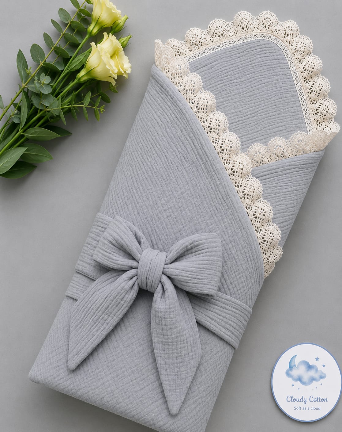 Premium Muslin Cotton Quilted/Non Quilted Blanket - Grey (95 x 95 cm)