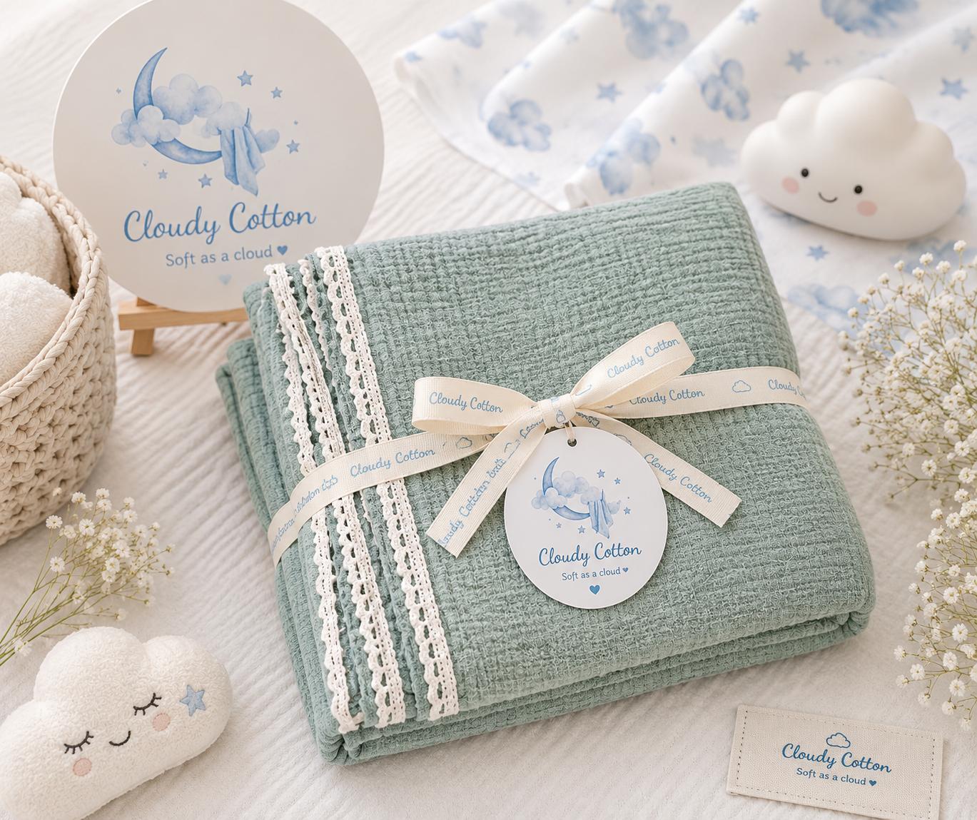 Premium Muslin Cotton Blanket - Sage Green (90 x 90 cm)
