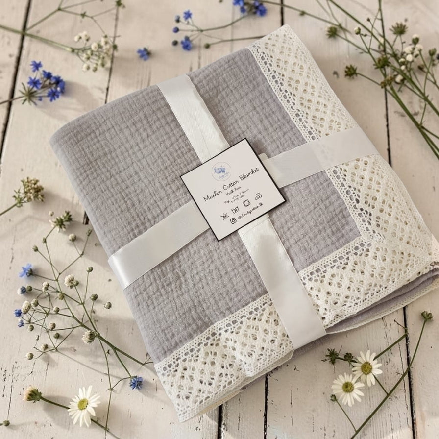 Premium Muslin Cotton Blanket - Grey (95 x 95 cm)
